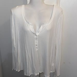 Venus White Ribbed Button Top 2X